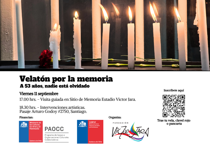 Afiche de Velatón en Sitio de Memoria Estadio Víctor Jara
