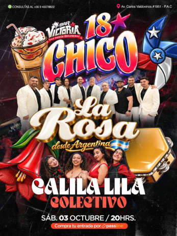 Afiche de 18 CHICO CON GRUPO LA ROSA Y CALILA LILA COLECTIVO
