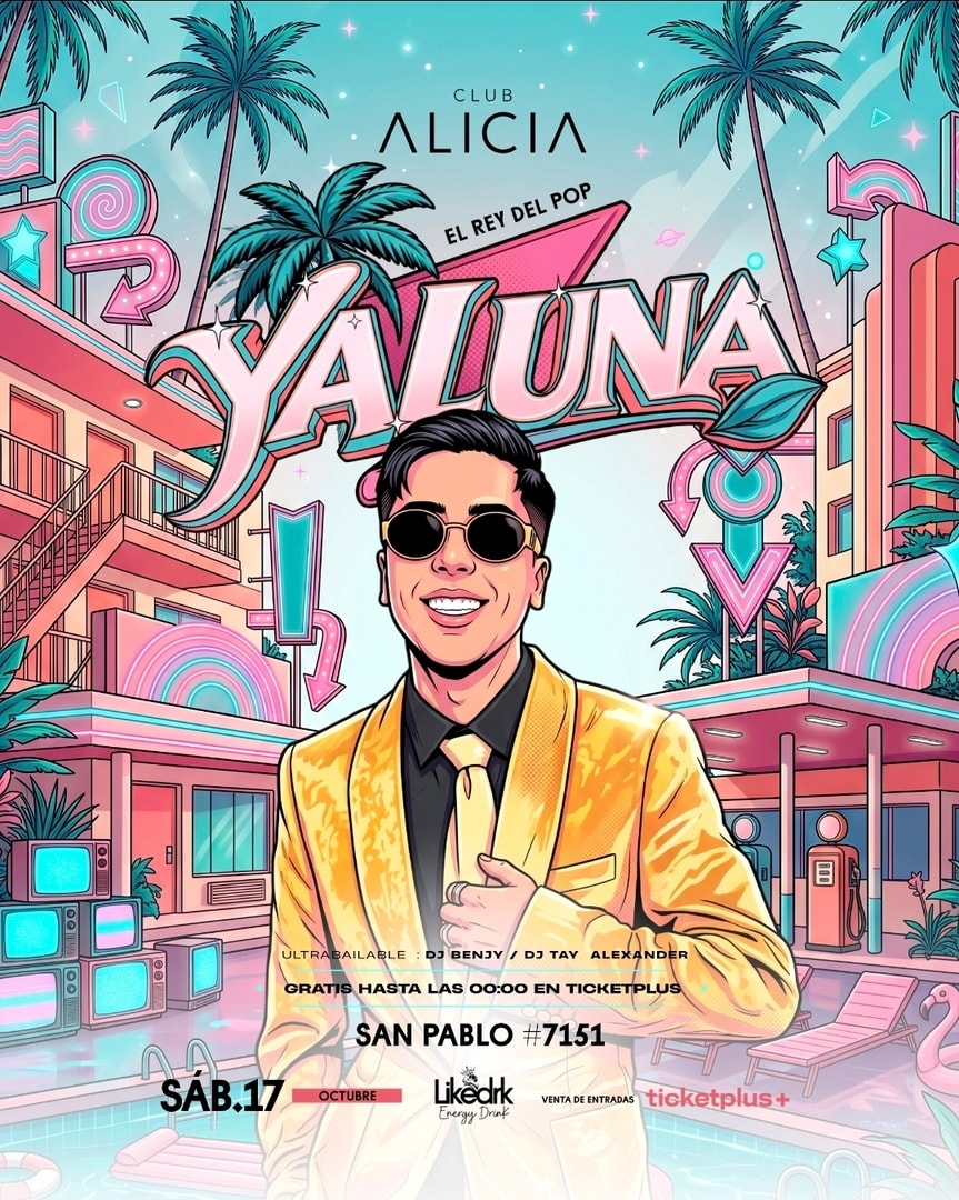 Afiche de YALUNA EN CLUB ALICIA- SÁBADO 17 DE OCTUBRE-23:00